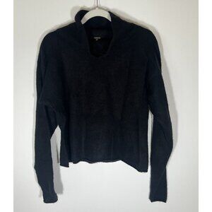 Free People black turtleneck cashmere sweater rolled hem L heritage classic